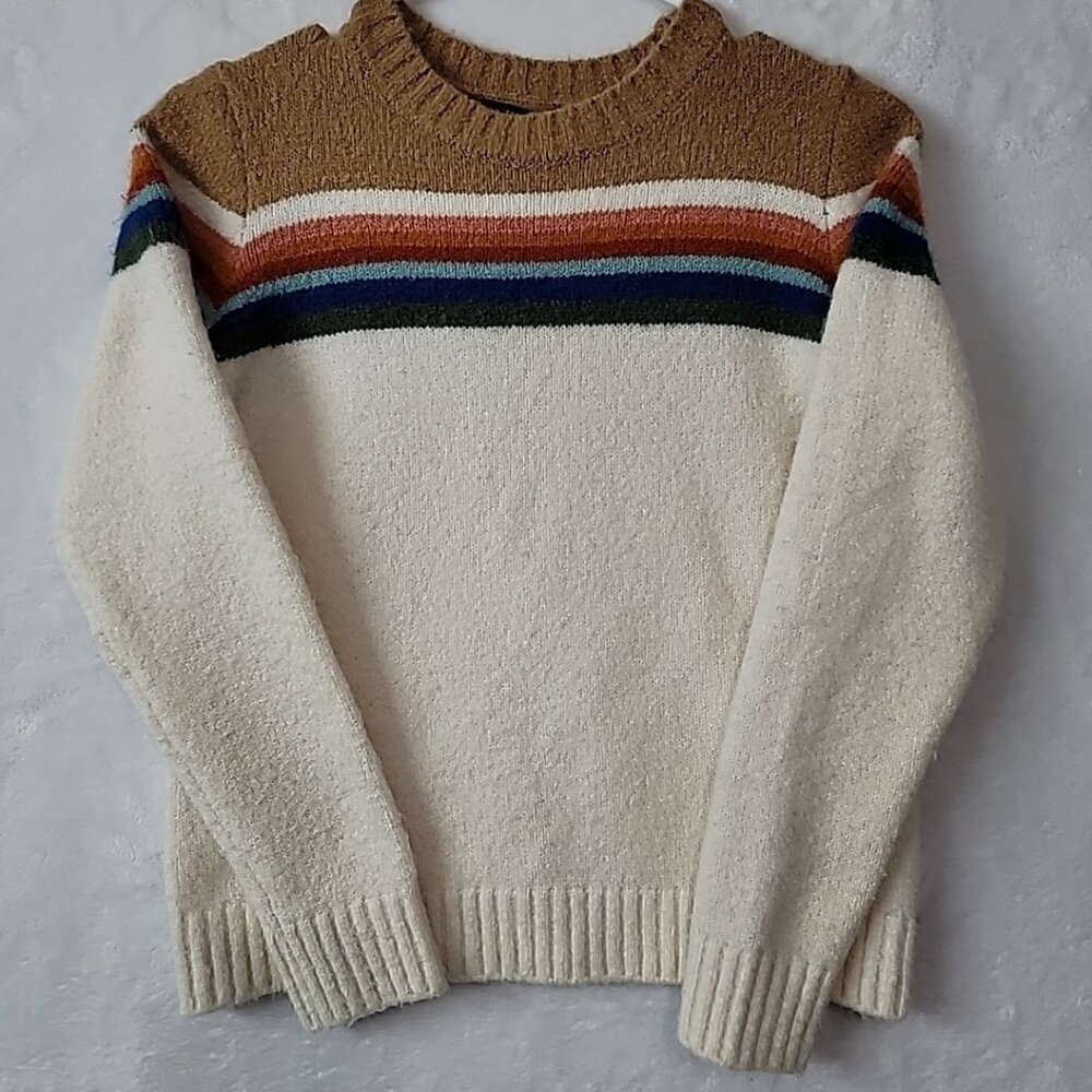 Forever 21 Sweater Women's Size Small Cropped Retro Rainbow Pullover Soft Fuzzy